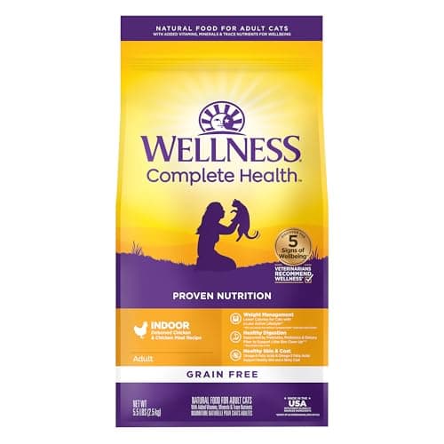 Wellness Complete Health Adult Dry Cat Food for Indoor Cats, Grain Free, Natural, Chicken & Chicken Meal (5.5 Pound Bag)