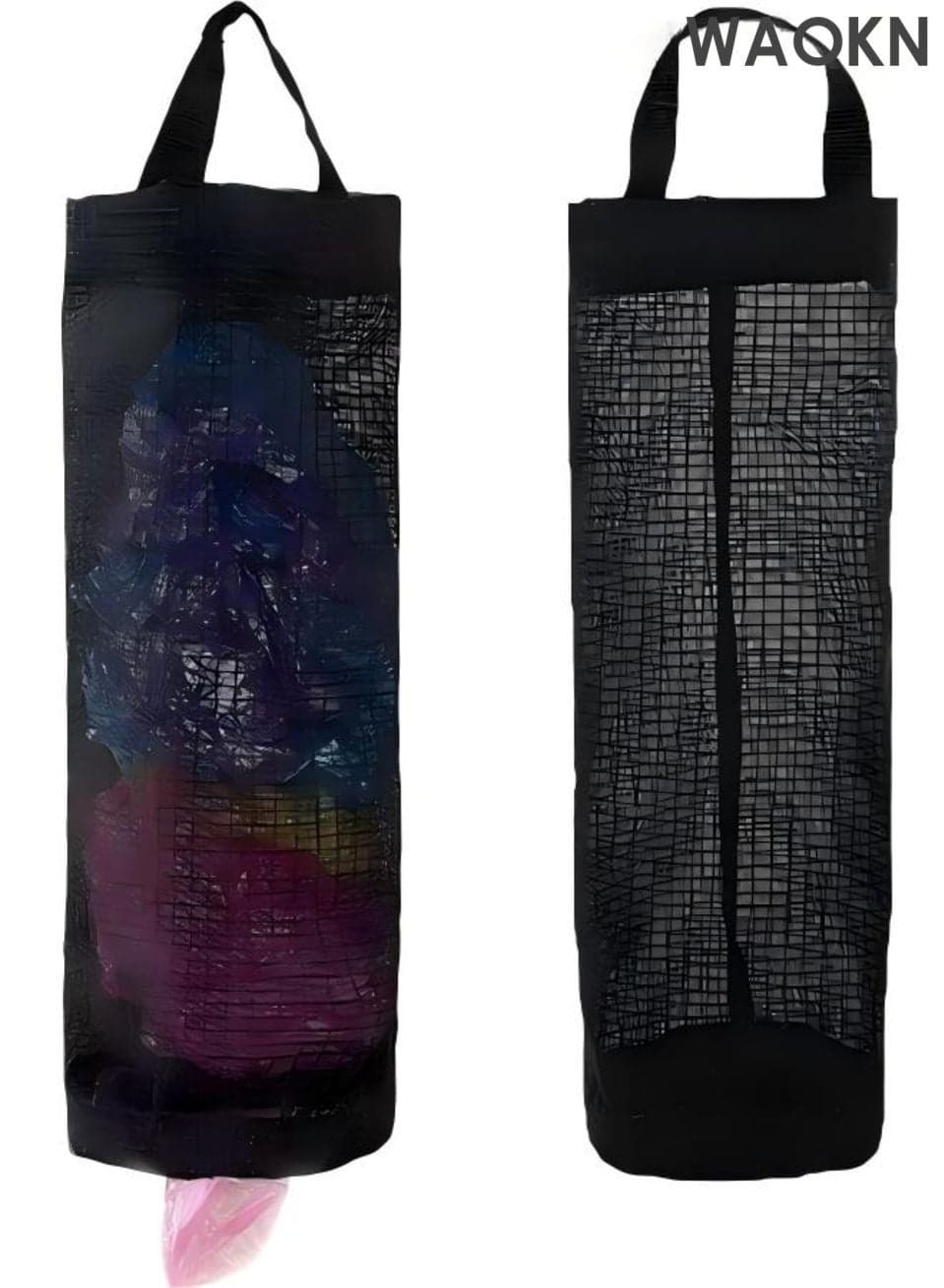 2 Packs Plastic Bag Holder, Grocery Bag Holder Mesh Hanging Storage Bag Dispenser ,Storage hanging bag, storage organizing bag, wall mounted kitchen storage ,Reusable storage bag ,for kitchen storage ,Black ,36*15cm