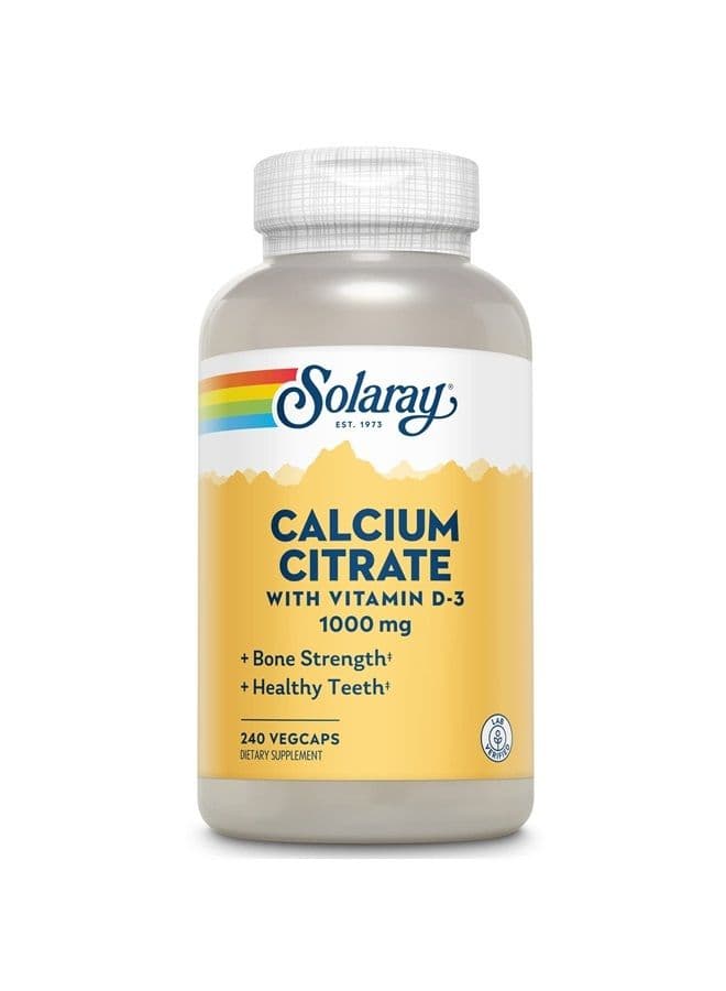 Solaray Calcium Citrate w/Vitamin D3 1000mg, Healthy Bones & Teeth, Heart, Muscle & Nerve Support, 60 Serv, 240 VegCaps
