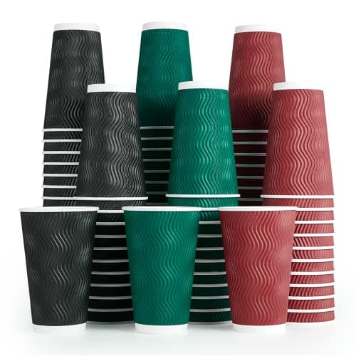 MUCHII 16 oz Paper Coffee Cups, 90 Count Multicolor Disposable Insulated Ripple Paper Cups for Hot Chocolate and Tea