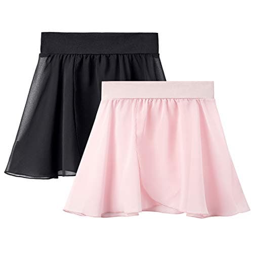 Stelle Ballet Skirts for Girls Toddler Dance Skirt Chiffon Kids Ballet Wrap Skirts (4-6 Years, Black+Pink(Pull On))