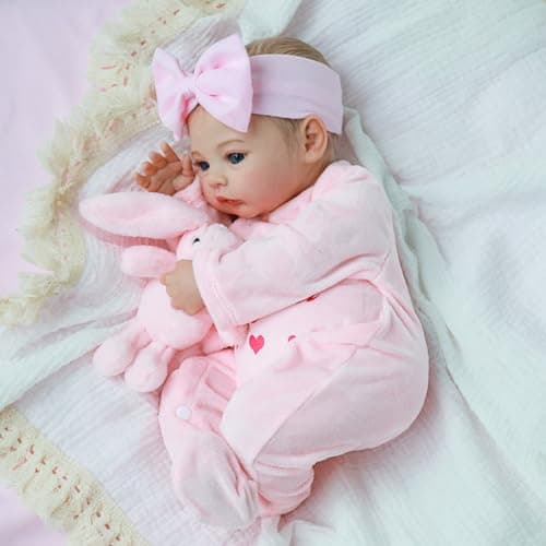 KSBD Realistic Reborn Baby Dolls 18Inch Lifelike Newborn Baby Doll with Open Eyes Poseable Handmade Real Life Baby Doll Gift Set with Accessories for Kids Ages 3