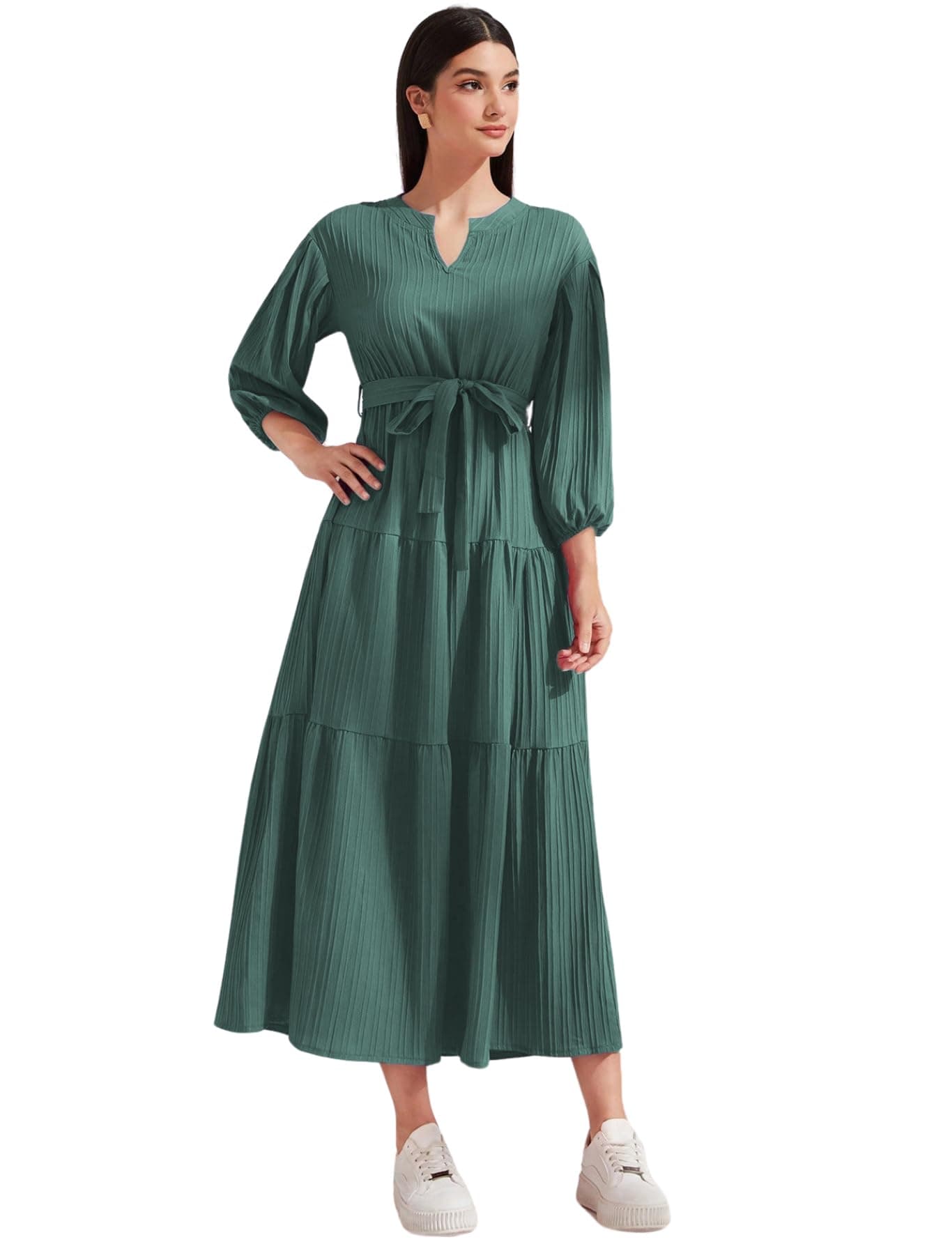 TOPLOT Long Dress for Women || Long One-Piece Outfit || Maxi for Women Stylish (Sugar-Long-Dress-5249-Green-XS)