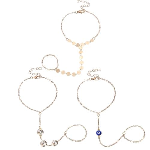 FFZDENA 3Pcs Ring Bracelet, Single Layer Ring Bracelet, Chain Bracelet for Women, Hand Chain for Women, Hand Accessories, Suitable for Formal Events, Parties, Wear, Holiday Gifts, Birthday Gift