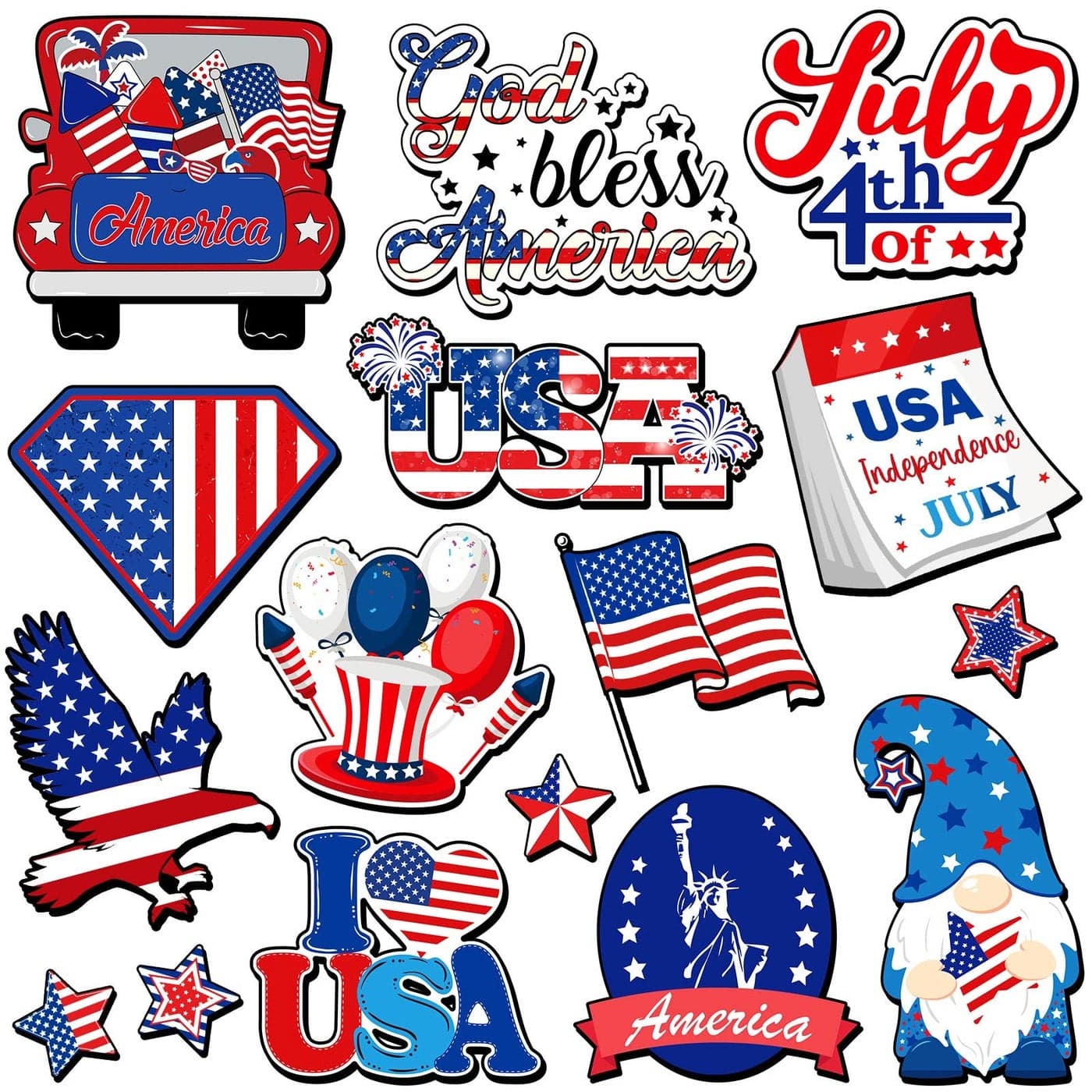 16 Pcs Magnets for Classroom Patriotic Refrigerator Magnets for Locker Office Home Car Decor Magnetic America Flag Gnomes Stickers Memorial Day Decorations Fridge USA Decorative