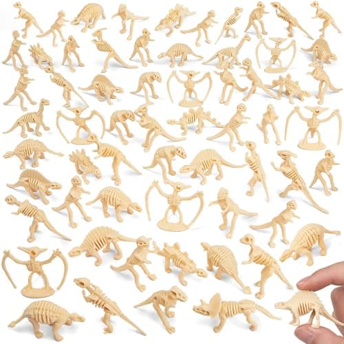 HFKPJRT 65 Pcs Dinosaur Bones for Sandbox Mini Dinosaurs Bones for Kids Mini Dinosaur Skeleton Figures for Science Play Dino Fossil Toys for Dino Sand Dig Party Favor Cake Topper Decoration