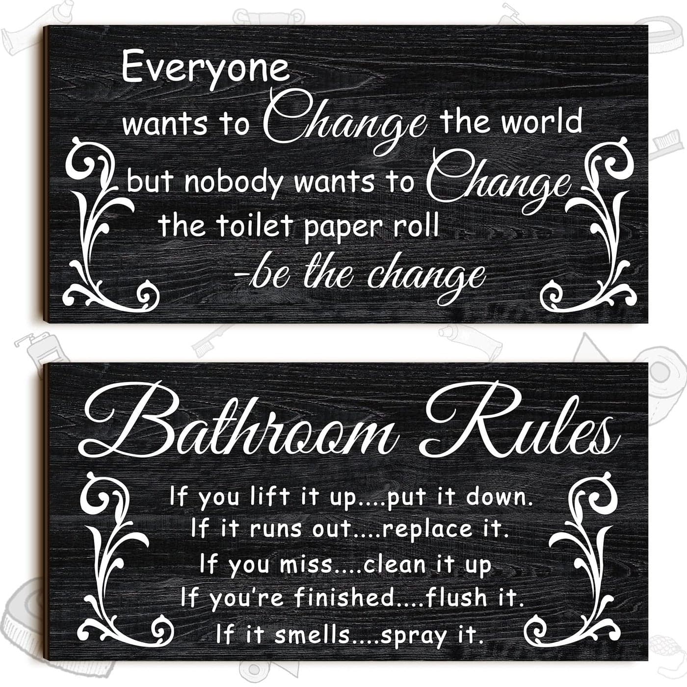 Jetec 2 Pieces Funny Bathroom Signs Bathroom Wall Decor Toilet Wall Accessories Farmhouse Toilet Rustic Wooden SignsDark Style