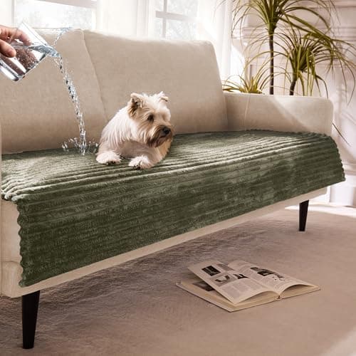 Meider Dual Non-Slip Couch Cover for Dogs Waterproof, Fuzzy Soft Pet Couch Covers for Sofa 3 Cushion, Pet Friendly Soft Dog Bed Covers Sofa Cover Washable (Sage Green, 33" x 85" 1 Pack)