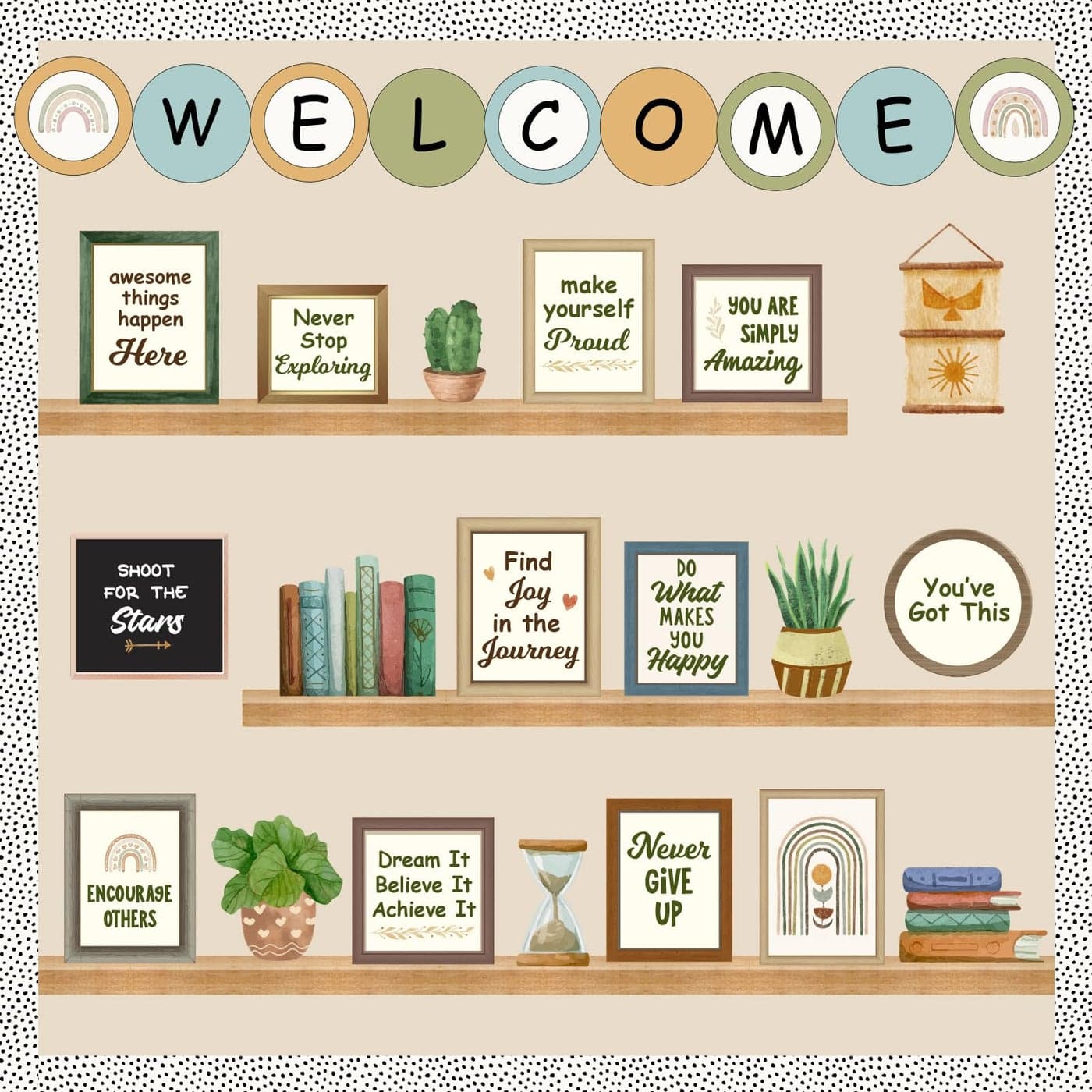 Welcome Back to School Bulletin Board Decorations Boho Classroom Decor Greenery Plant Bookshelf Inspirational Affirmation Cutouts for Teacher Welcome School Supplies Classroom Door Wall Decor