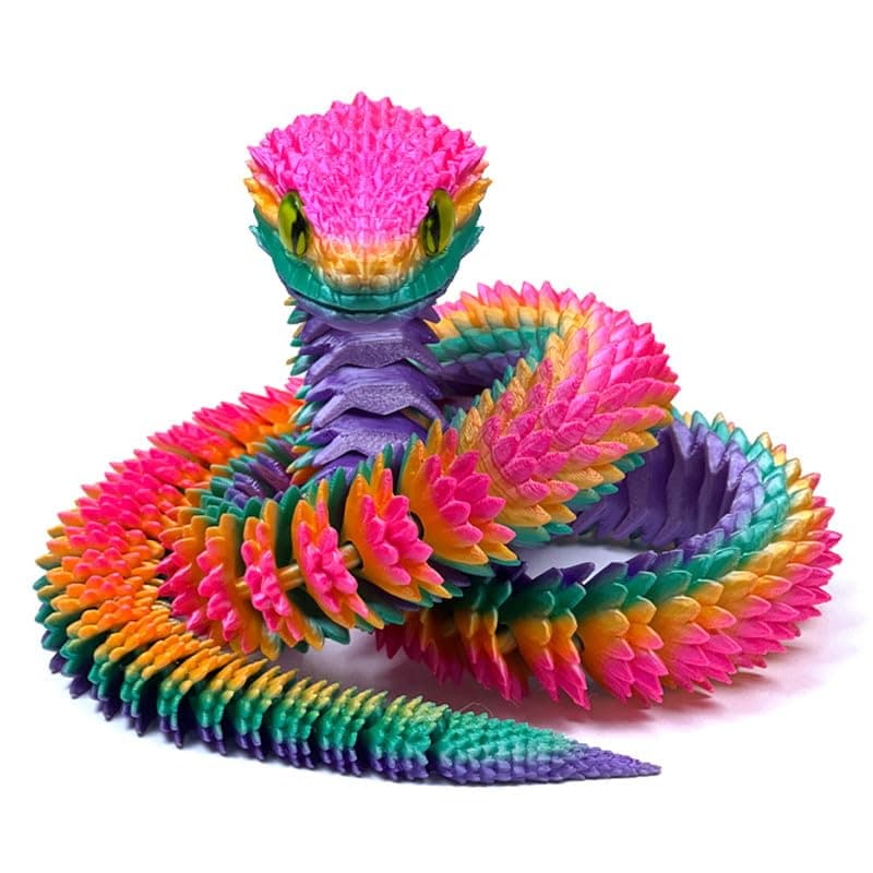 3D Printed Snake 21 Inch Movable Articulated Snake Perfect 3D Printed Animals for Educational Toys MustHave Toys for Kids and Collectors Home Office Executive Desk Decor Rainbow