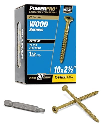 Power Pro Premium Exterior Wood Screws, #10 x 2-1/2" Inch All-Purpose Deck Screws for Outdoor Projects, T-25 Star Bit Included, Bronze, 78 Pieces | 48601V4