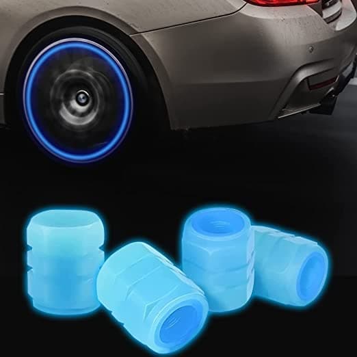 VINSH ENTERPRISE Car/Bike Wheel Tire Rim Air Valve Cap Radium Tyre Air Caps Cover Glow Radium Light Resistant Tire Pressure Caps, Universal for Car, Truck, Motorcycles, Bike (8pcs, Blue)