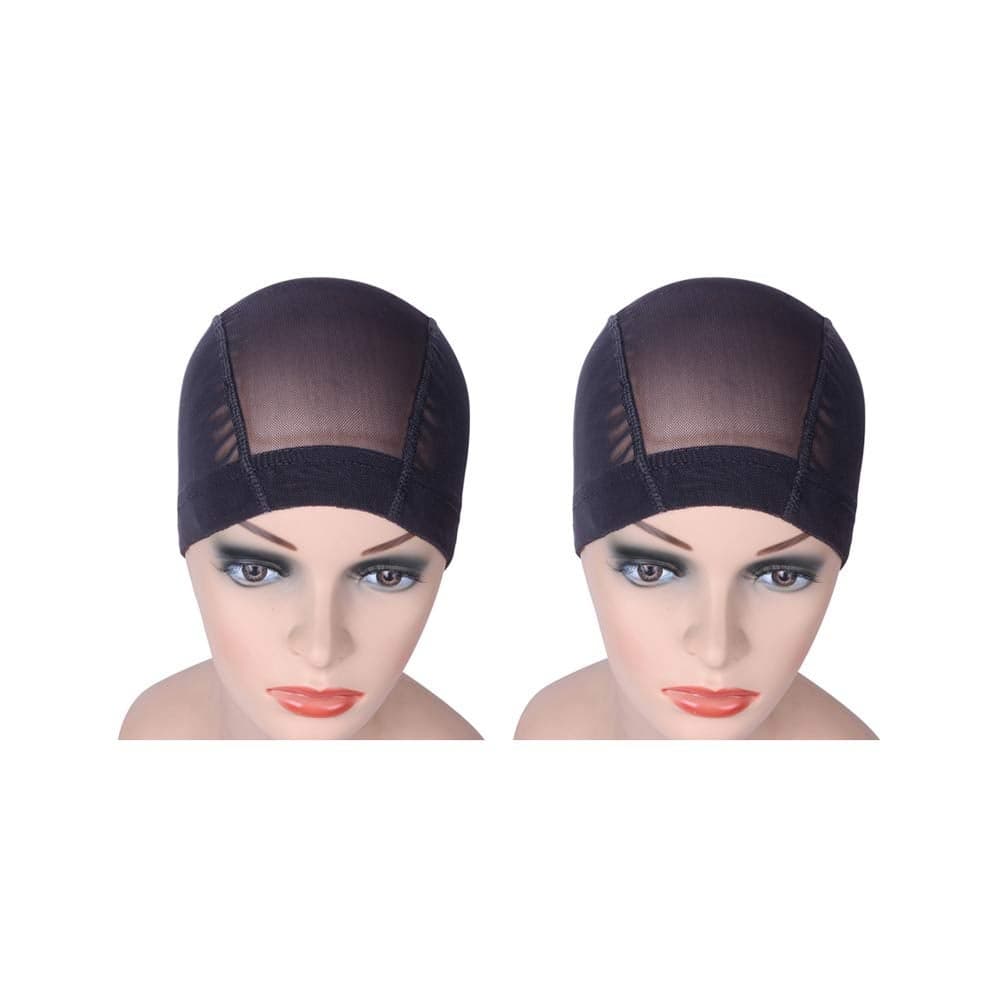 YANTAISIYU 2 PcsLot Wig Caps Mesh Cap for Making Wig Stretchable Hairnets with Wide Elastic Band Mesh Dome Cap for Wigs Black Mesh Cap M