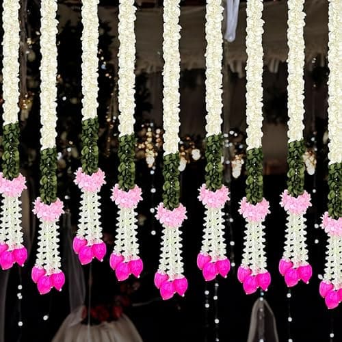Rajasthan Kraft Artificial Gajra Hanging with Tuberose & Lotus Bud Pack of 2 | 50 Inch Long Traditional Festival & Wedding Home Dcor for Diwali, Makar Sankranti, Pooja & Griha Pravesh(RK-GJ6-2)