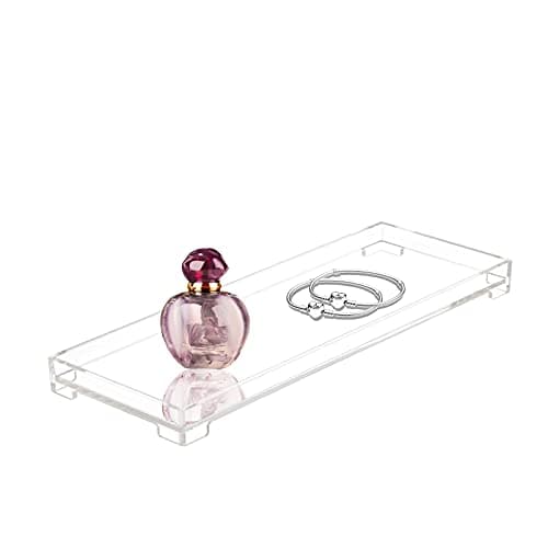 DELIPPLY Vanity Bathroom Tray Acrylic Rectangle Decorative Catchall Organizer Storage Tray Clear