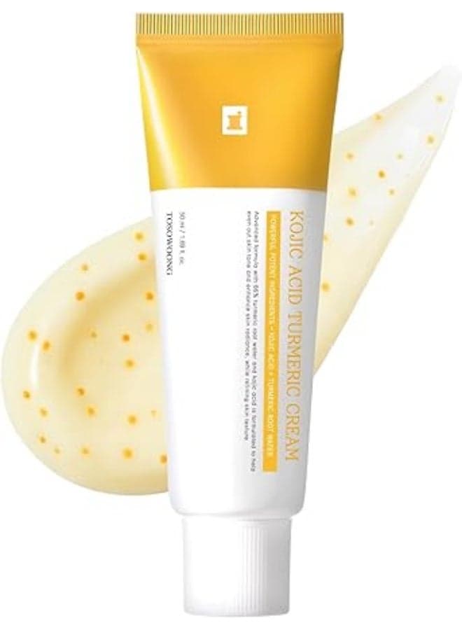 TOSOWOONG Kojic Acid Turmeric Cream, Kojic Acid 7,000ppm with Turmeric Extract Capsules, Tone-Refining Skincare Cream for Daily Care, Korean Skincare, 50ml / 1.69 fl. oz