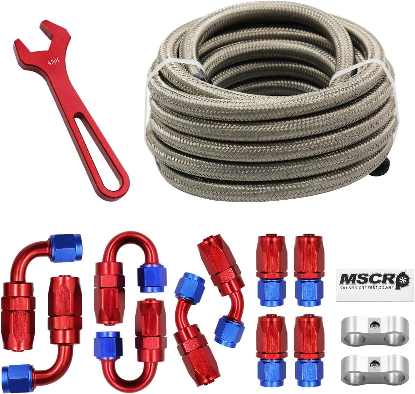 6AN 20FT PTFE Fuel Line Hose Kit with Fittings - Stainless Steel