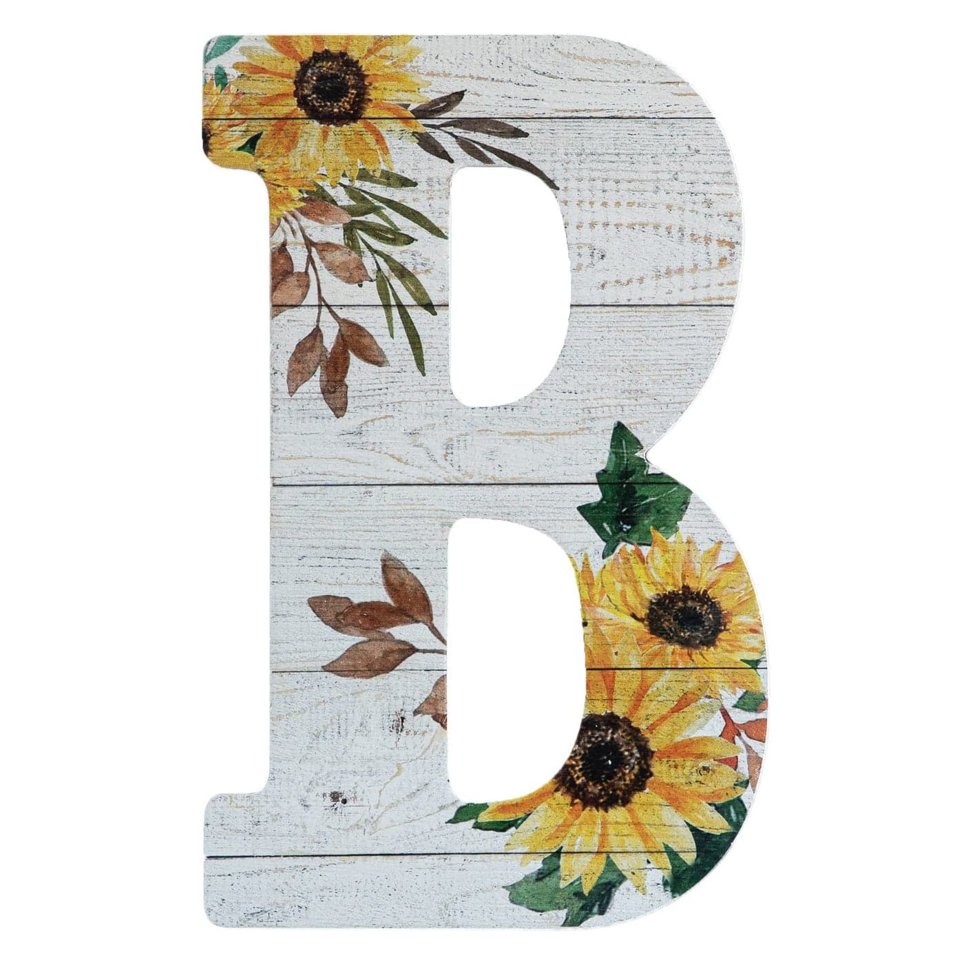 COLLECTIVE HOME 12 Wood Letters for Wall Decor Rustic Wall Sign Decorative Hanging Alphabet Signs House Number Decorations for Wedding Birthday Housewarming Party Washed White Sunflower B