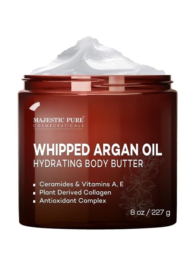 Whipped Argan Oil Body Butter for Women & Men - With Ceramides, Vitamin E & A & Vegan Collagen - Whipped Body Butter Argan Oil For Skin, Face, & Appearance of Wrinkles & Fine Lines - 8oz