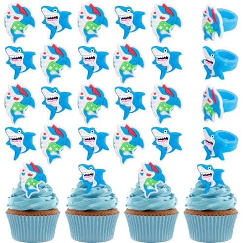 30pcs Shark Cupcake Toppers Sea Cupcake Toppers Picks for Kids Baby Shower Oecan Animals Theme Party Decorations SuppliesShark