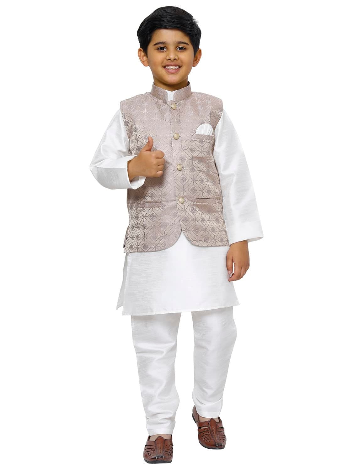 Pro-Ethic Style Developer Kurta Pajama For Kid's Boys With Waistcoat Silk Floral (S-211), 13-14 years, Purple