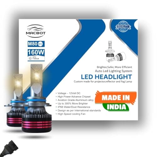 MACBOT 9012/HIR2 Type Yellow LED Headlight Bulb 160 Watt M80-9012, with 2-Year Replacement Warranty - Made in India for Cars (80 Watt Each Bulb) Bright Warm White Light For New Baleno, New Swift
