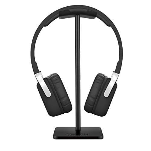 New bee Headphone Stand Headset Holder Earphone Stand with Aluminum Supporting Bar Flexible Headrest ABS Solid Base for All Headphones Size (Black)