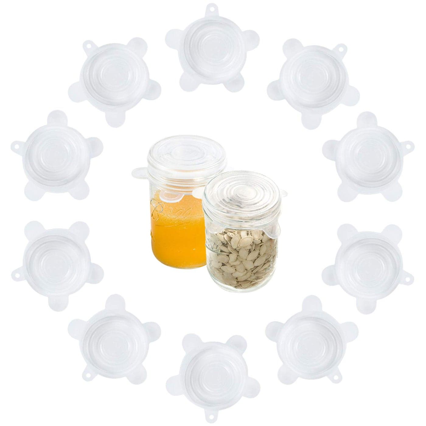Webake Silicone Stretch Lids 10 Pack for Regular and Wide Mouth Mason Jar Reusable Silicone Stretch LidsStretched to 35 inch Sealed Durable Food Storage Covers Suit for Jar Cans Pot