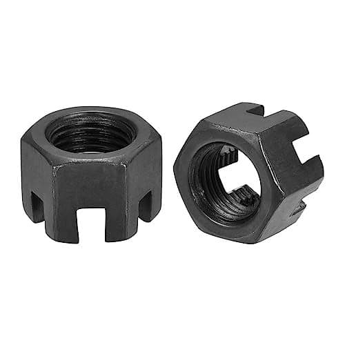 uxcell M14x1.5mm Hexagon Slotted Nut, Grade 4.8 Carbon Steel Hex Castle Nuts, Black, 5Pcs