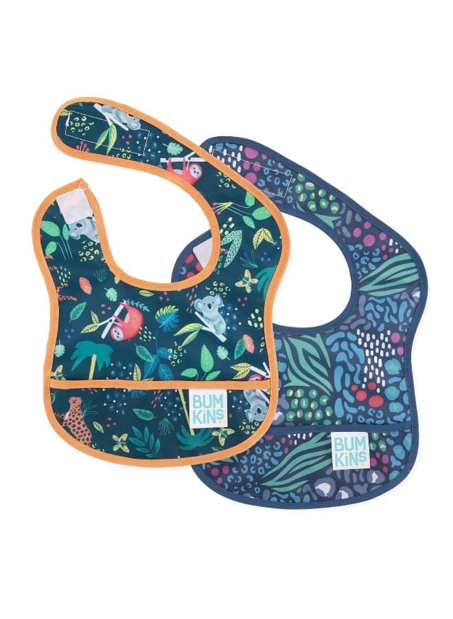 Bumkins Bibs, for Baby Girl or Boy, Infant 3-9 Months,Essential Must Have for Eating, Feeding, Baby Led Weaning, Mess Saving Waterproof Soft Fabric, Starter Bib 2-pk Jungle and Animal