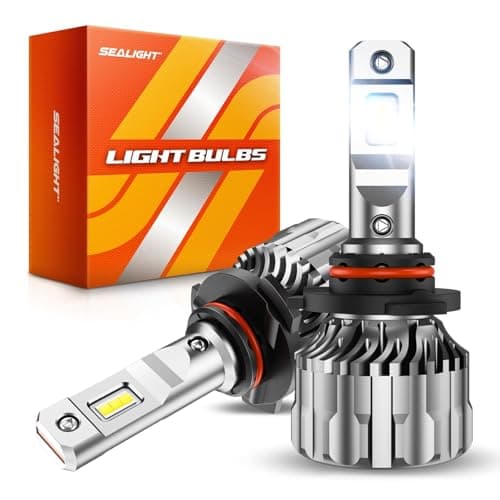 SEALIGHT 9005/HB3 Light Bulbs, 46000LM 800% Super Brighter 6500K Cool White 9005 Fog Bulbs with Fan, Mini Size, Off-Road Lights with Plug N Play, Pack of 2