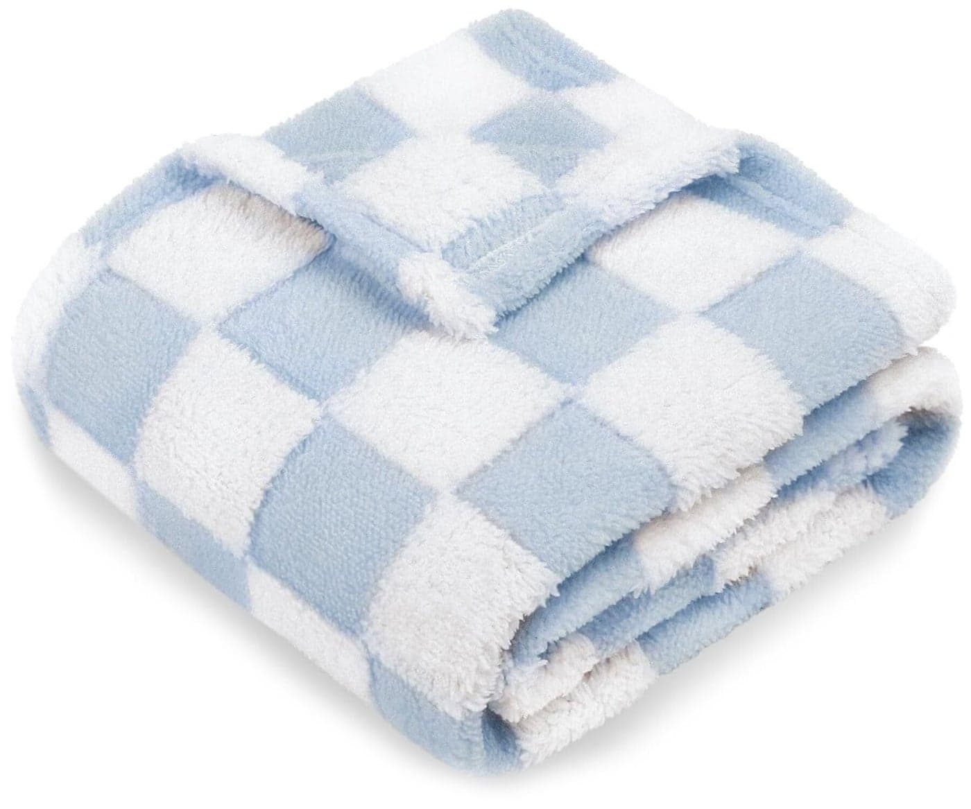 HOMRITAR Checkered Baby Blanket for Boys Girls Warm Cozy Reversible Checkerboard Toddler Blankets Fluffy Fuzzy Plush Lightweight Bed Blanket with Chessboard Grid Design 350GSM Baby Blue 30 x 40 Inch