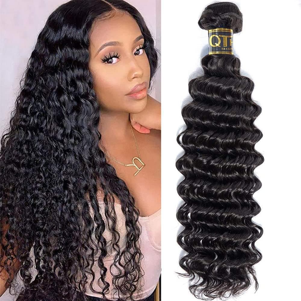 QTHAIR Brazilian Deep Wave Human Hair Bundles 16A Grade Brazilian Virgin Human Hair 10 1214 Inch 100 Virgin Unprocessed Deep Wave Bundles 300g Total Natural Black 1B