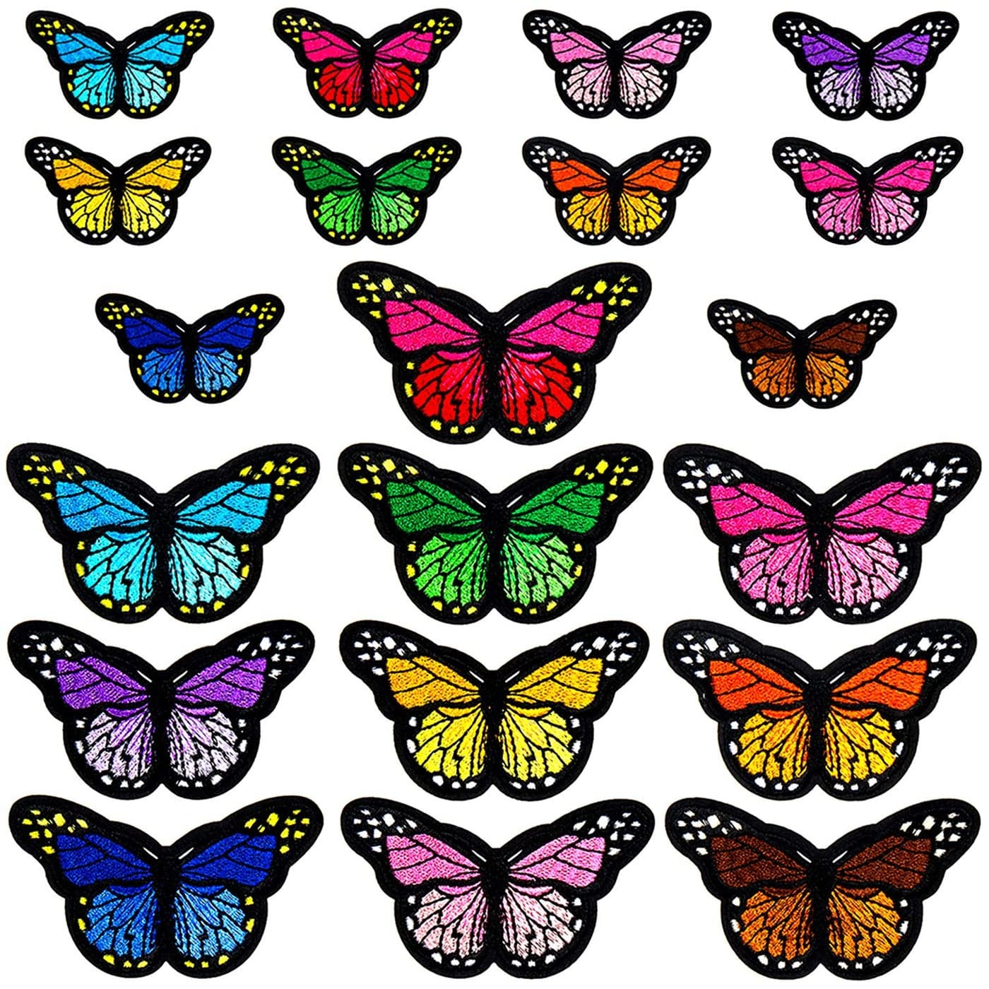 20pcs Butterfly Iron on Patches 2 Size Embroidered Sew Applique Repair Patch