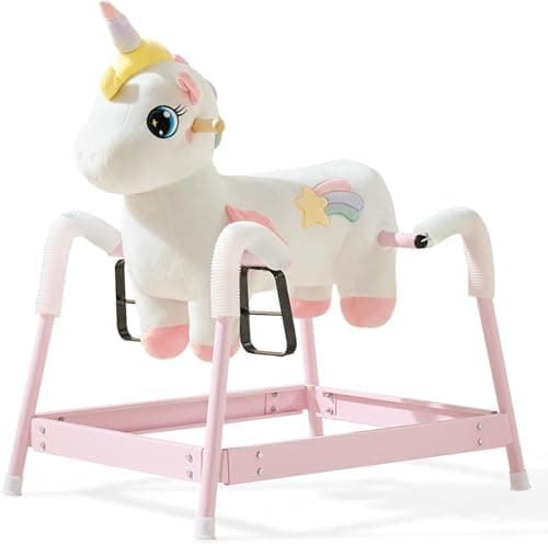FUNLIO Unicorn Spring Rocking Horse for Kids 36 Rainbow Fairy Ride on Horse with Covered Spring Sturdy Frame Neighing Galloping Sound for Pretend Play Horse Toys Gift CPC CE Certified