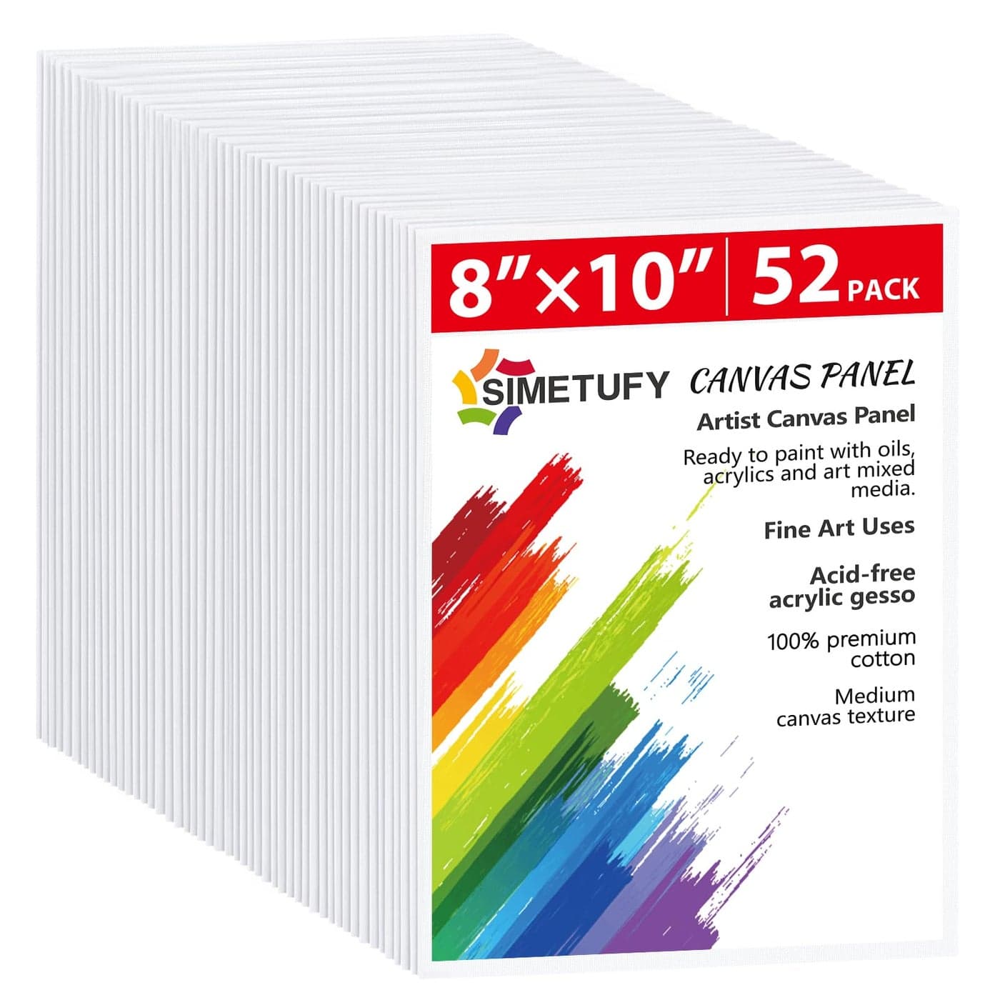 Simetufy Canvas Boards for Painting 52 Pack 8 x 10 Inch Blank Flat Canvas Panels 100 Cotton PrePrimed for Acrylic Oil Paint