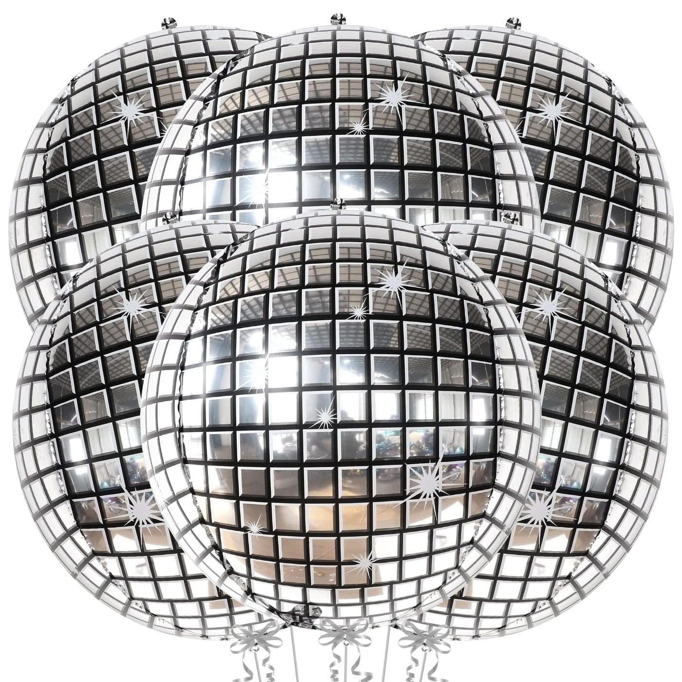 KatchOn Big Silver Disco Ball Balloons 22 Inch Pack of 6 Disco Party Decorations 4D Sphere Disco Balloons New Years Balloons New Years Eve Party Supplies 2026 Silver Birthday Decorations