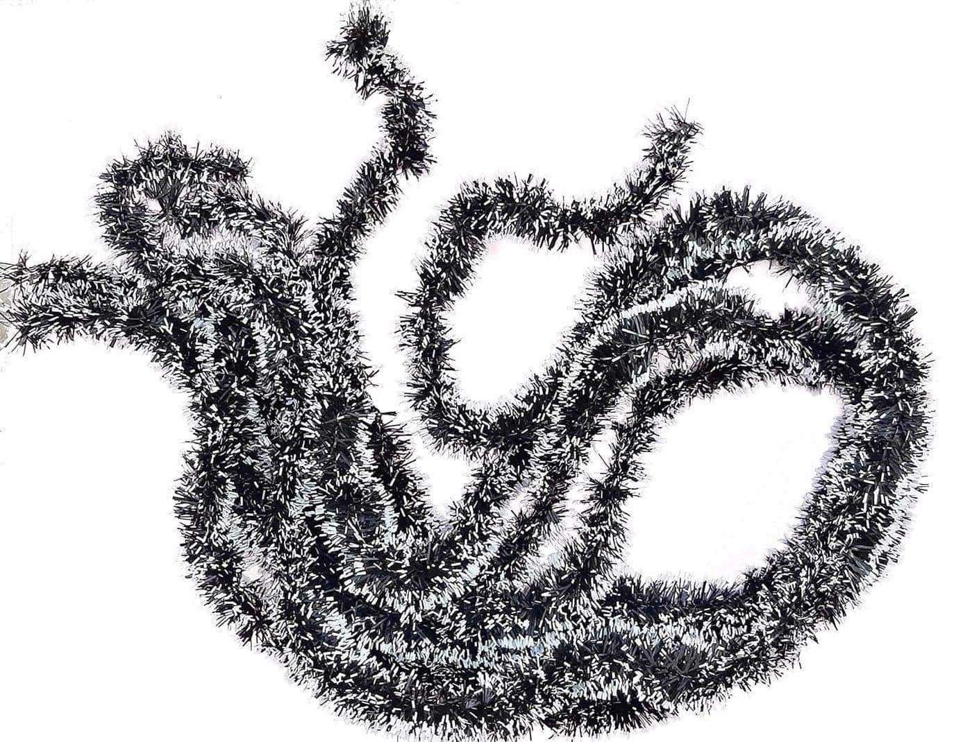 Forty Wings 10 Pcs Artifficial Beautiful Black and White Snow Tipped Tinsel Christmas StringsGarlands Ribbon for New Year Xmas Christmas and Tree Decoration 6 Ft