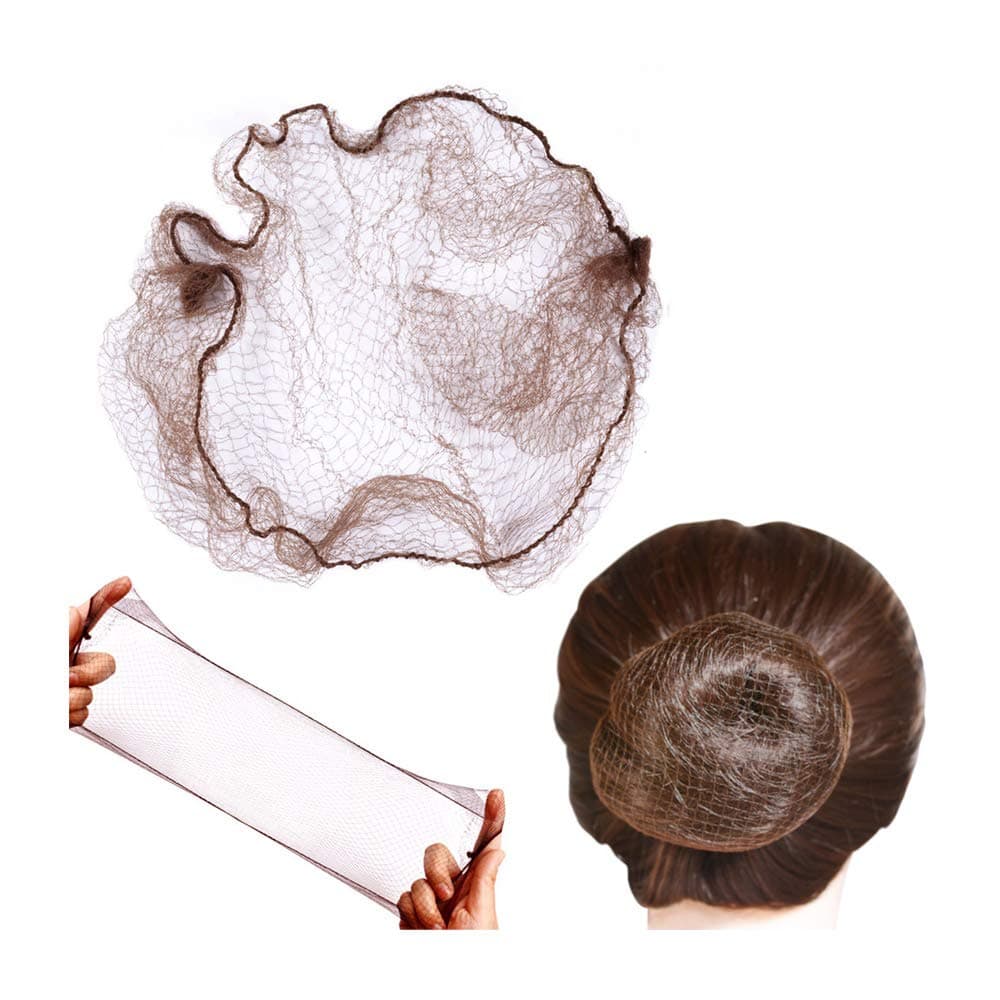 100 Pcs Hair Net 20 Inch Invisible Elastic Mesh Wig nets for Hair Bun Food Service Bulk PackingBrown