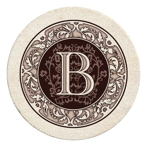 Thirstystone Monogram Letter B Absorbent Sandstone Coaster 4-Pack Made in The USA Decorative, Absorbent, Easily Wipes Clean
