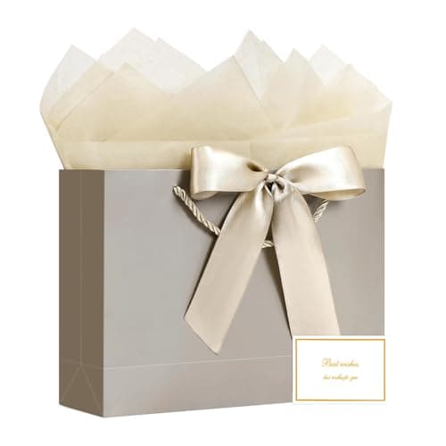 JMANNI Gift Bag 1PCS Gift Bags Large with Ribbon and 1 Greeting Cards 2 Tissue Paper Portable Paper Gift Bag with Handles Birthday Gift BagsPresent Bags for Wedding Party Mothers Day