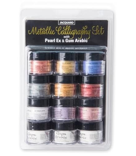 Jacquard Pearl Ex Pigment Powder Metallic Calligraphy Set 3 Gram Jars for Epoxy Resin, Watercolors, Calligraphy Ink & Clay