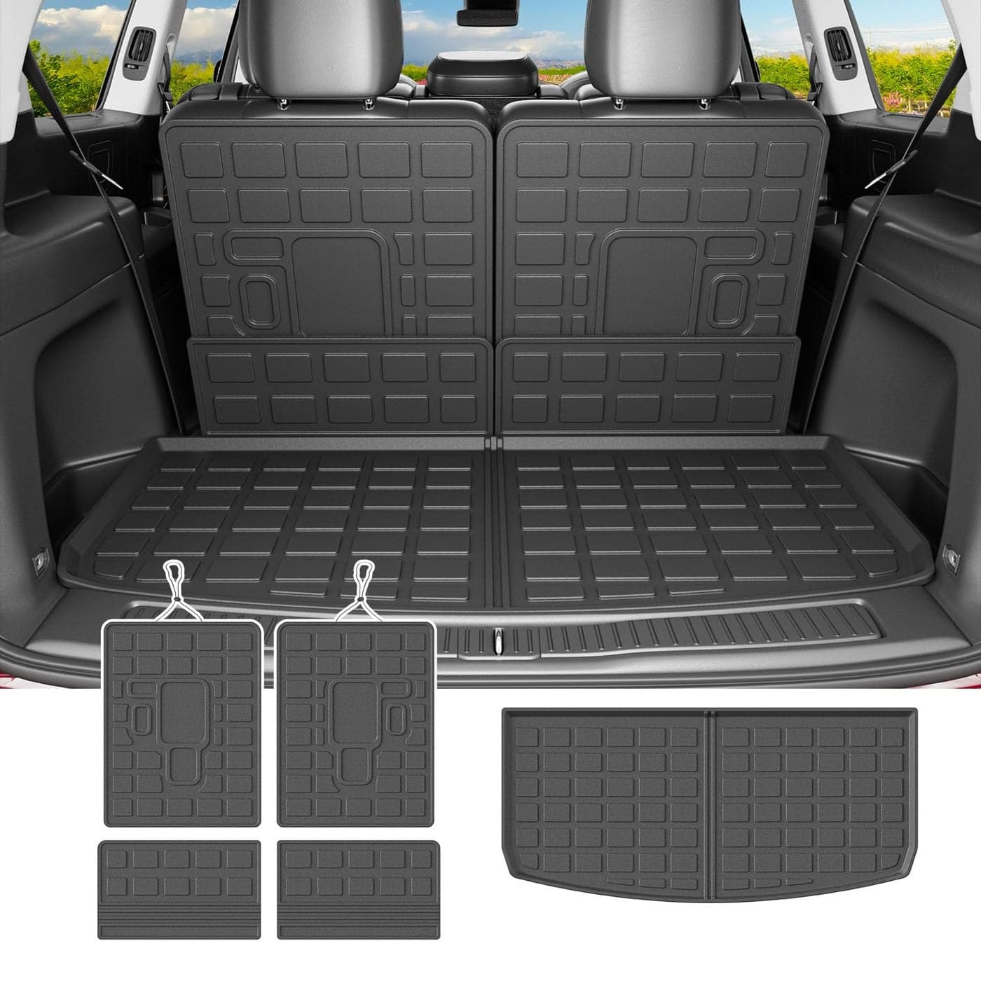 powoq Cargo Mat Compatible with 20212025 Jeep Grand Cherokee L Overland Trunk Mat Backrest Trunk Liner TPE Cargo Liner Replacement for 20212025 Jeep Grand Cherokee L Accessories