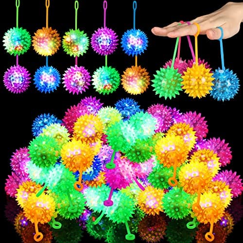 Sotiff 9 Pcs Light up Ball Spiky LED Bouncy Ball Flashing Squeaky Multicolor Puffer Toy Rubber Sensory Toy Carnival Prizes Bulk Party Favors for Teens Adults Children