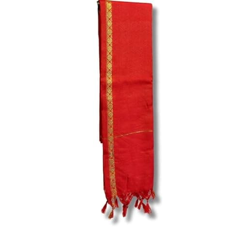 HALDI MEHENDI SHAADI Red Male Uparna | Upeni Khes | Angavastram in Cotton Blend Material for Groom Wedding Pooja Rituals (1.65 mtr, Dupatta Shawl)