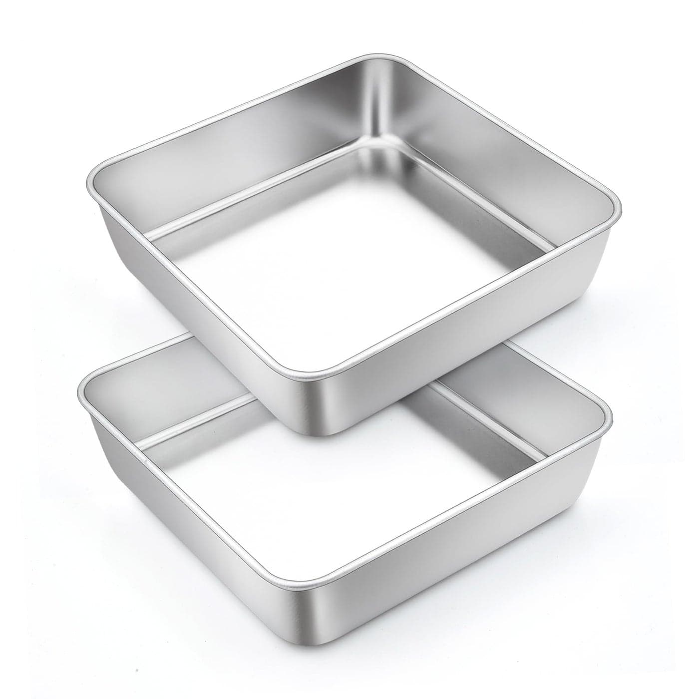 TeamFar 6 Inch Square Cake Pan Stainless Steel Square Baking Pan for Lasagna Cake Brownie Healthy Heavy Duty Dishwasher Safe Easy Clean Brushed Surface Smooth Edge Set of 2