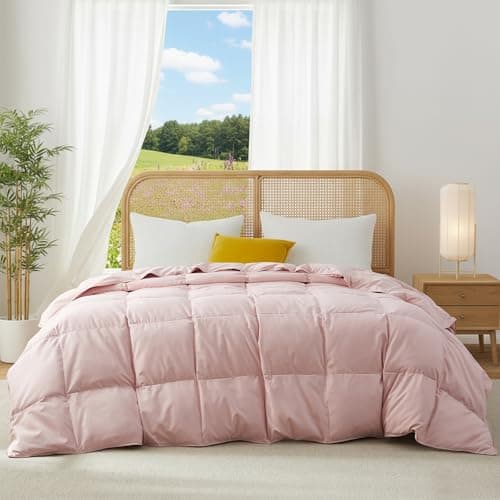 Joysoul Lightweight Down Comforter Twin Size, Goose Feathers Fiber Comforter for Hot Sleepers, Breathable & Ultra Soft Fluffy Duvet Insert, Thin Bedding for Summer,Pink (68" X 88")