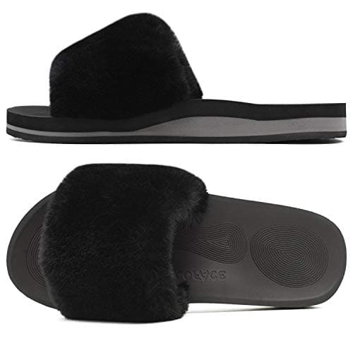 COFACE Womens Slippers with Arch Support Comfy Open Toe Fuzzy Woman House Shoes Size 7 Plantar Fasciitis Orthopedic Comfortable Slippers-for-Women Indoor