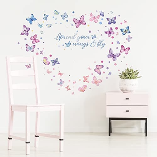 Yovkky Butterfly Wall Decals Stickers Spread Your Wings and Fly Quote Home Bedroom Decor Inspirational Watercolor Polka Dot Motivational Saying Girls Women Classroom Living Room Decorations Art