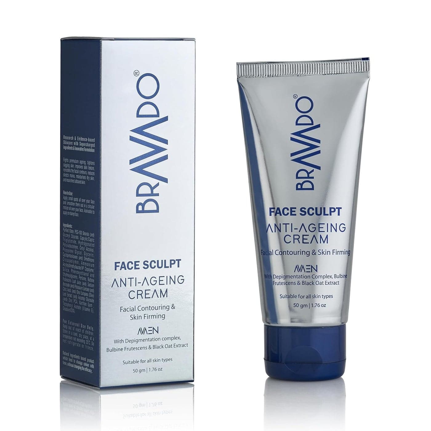 BRAVADO Face Sculpt AntiAging Cream Tightens Sagging Skin Remodels Facial Contours Reduces Age Spots Dark Circles Nourishes Tattooed Skin Daily Moisturizer for All Skin Types 50g